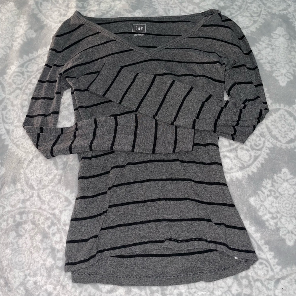 GAP Y2K Charcoal and Black Stripes Fitted Top